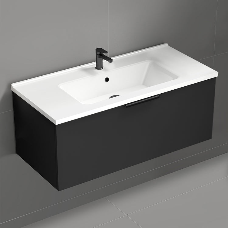 Black Bathroom Vanity, Modern, Wall Mounted, 40"