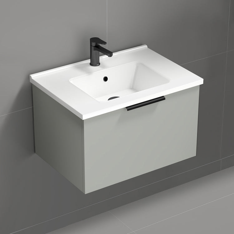 Small Bathroom Vanity, Floating, 26", Grey Mist