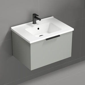 Small Bathroom Vanity, Floating, 26", Grey Mist
