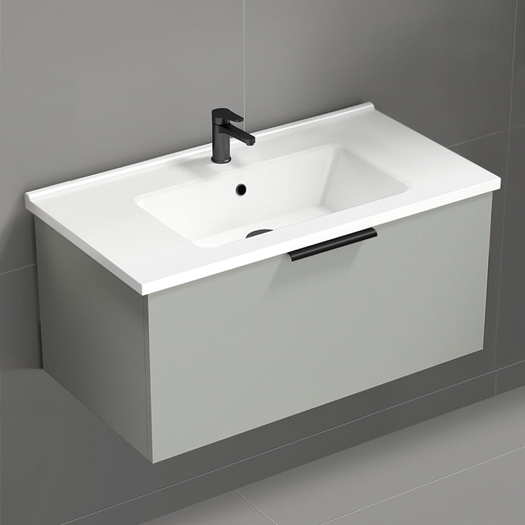 Wall Mounted Bathroom Vanity, Modern, 34", Grey Mist