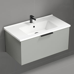 Wall Mounted Bathroom Vanity, Modern, 34", Grey Mist
