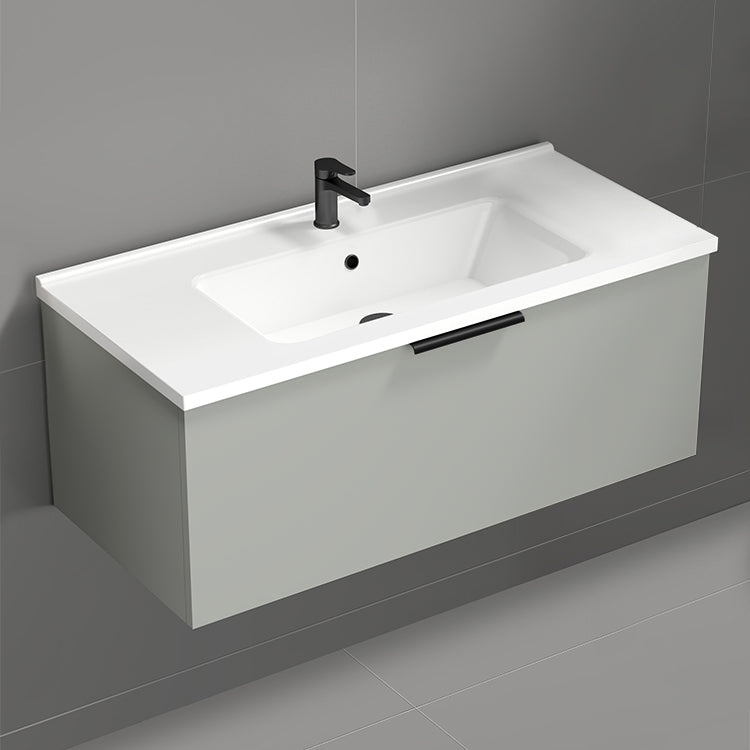 Wall Mount Bathroom Vanity, Modern, 40", Grey Mist
