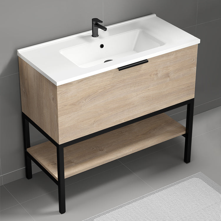 Modern Bathroom Vanity, Free Standing, 40", Brown Oak