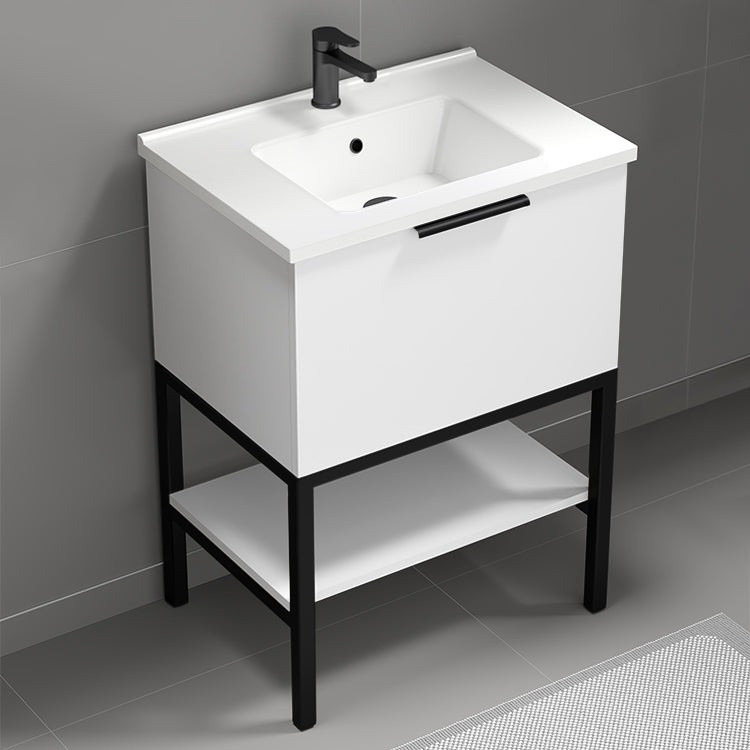 Modern Bathroom Vanity, Floor Standing, 26", Glossy White
