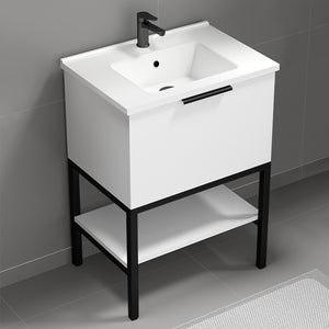 Modern Bathroom Vanity, Floor Standing, 26", Glossy White