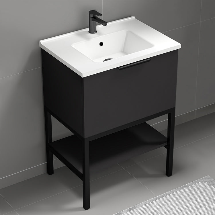 Modern Bathroom Vanity, Free Standing, 26", Matte Black