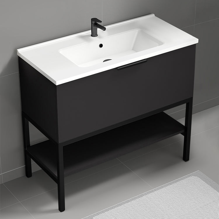 Black Bathroom Vanity, Modern, Free Standing, 40"