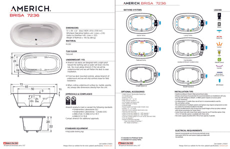 Americh BR7236TA2-BI Brisa 7236 - Tub Only / Airbath 2 - Biscuit