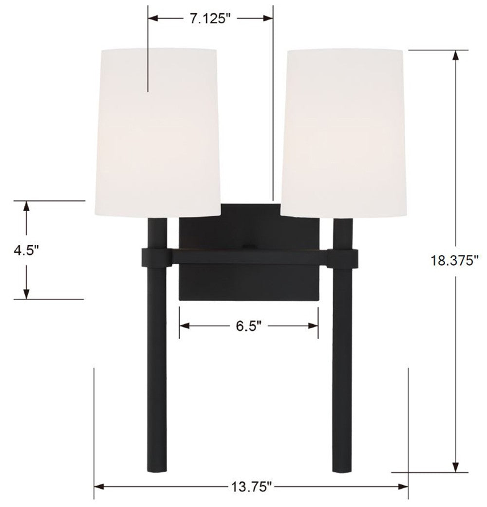 Bromley 2 Light Black Forged Sconce BRO-452-BF