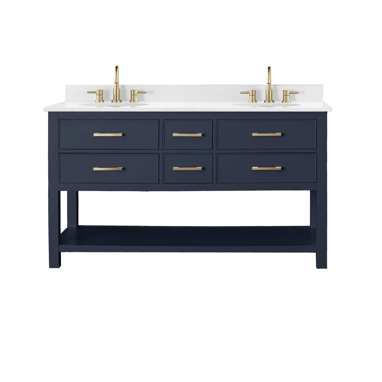 Avanity Brooks 61 in. Double Vanity in Navy Blue finish with Engineered White Stone Top