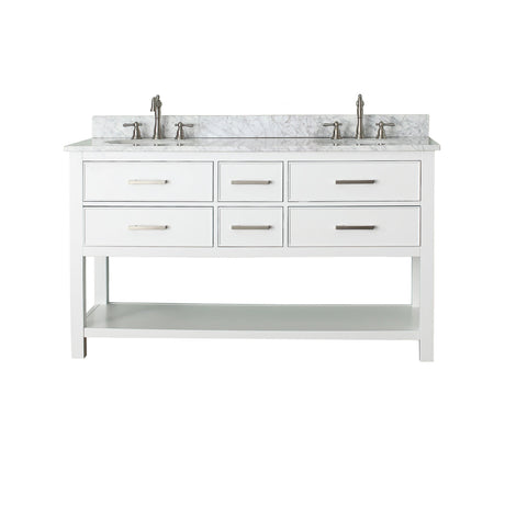 Avanity Brooks 61 in. Double Vanity in White finish with Carrara White Marble Top