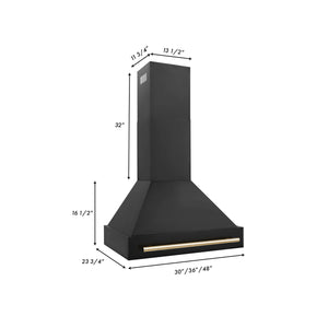 ZLINE Autograph Edition 30 in. Kitchen Package with Black Stainless Steel Dual Fuel Range, Range Hood, Dishwasher, and Refrigerator with External Water Dispenser with Polished Gold Accents (4AKPR-RABRHDWV30-G)