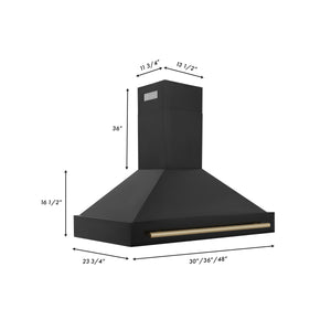 ZLINE Autograph Edition 48 in. Kitchen Package with Black Stainless Steel Dual Fuel Range, Range Hood and Dishwasher with Champagne Bronze Accents (3AKP-RABRHDWV48-CB)