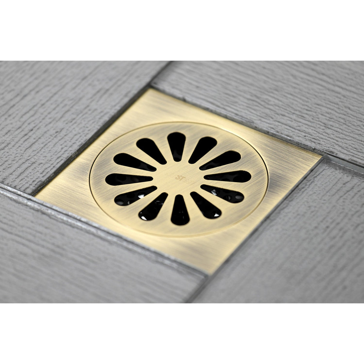 Watercourse BSF4161AB 4-Inch Square Grid Shower Drain with Hair Catcher, Antique Brass