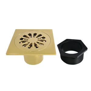 Watercourse BSF4161BB 4-Inch Square Grid Shower Drain with Hair Catcher, Brushed Brass