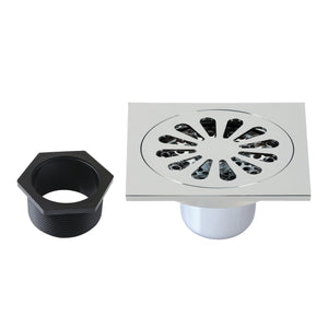 Watercourse BSF4161C 4-Inch Square Grid Shower Drain with Hair Catcher, Polished Chrome