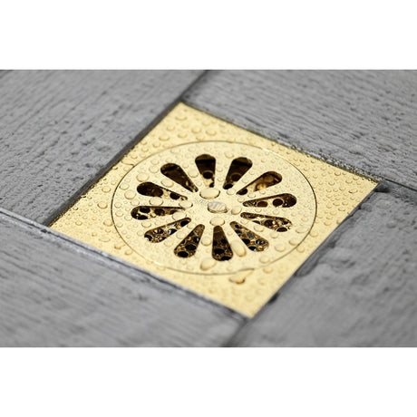 Watercourse BSF4161PB 4-Inch Square Grid Shower Drain with Hair Catcher, Polished Brass