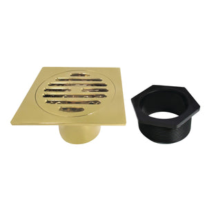 Watercourse BSF4262BB 4-Inch Square Grid Shower Drain with Hair Catcher, Brushed Brass