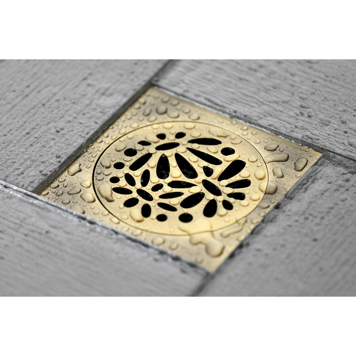 Watercourse BSF6360AB 4-Inch Square Grid Shower Drain with Hair Catcher, Antique Brass