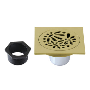 Watercourse BSF6360BB 4-Inch Square Grid Shower Drain with Hair Catcher, Brushed Brass