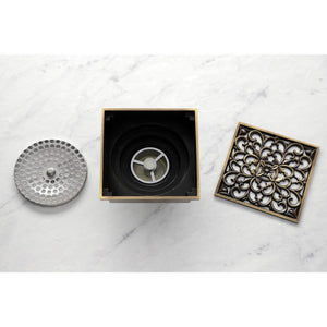 Watercourse BSF9771AB 4-Inch Square Grid Shower Drain with Hair Catcher, Antique Brass