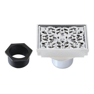 Watercourse BSF9771C 4-Inch Square Grid Shower Drain with Hair Catcher, Polished Chrome
