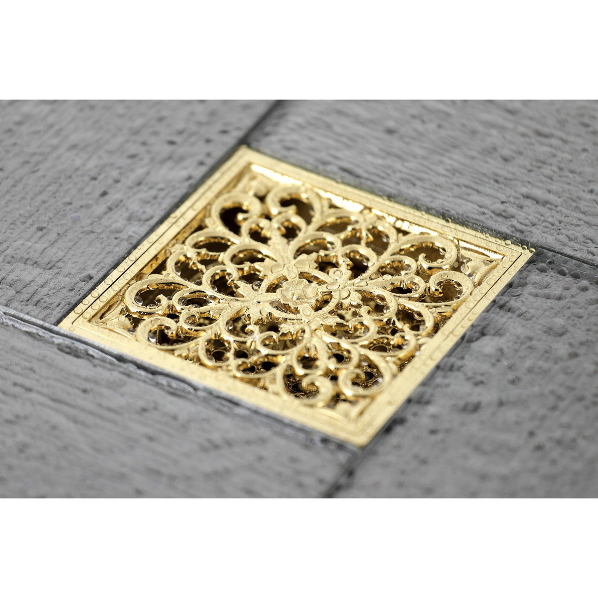 Watercourse BSF9771PB 4-Inch Square Grid Shower Drain with Hair Catcher, Polished Brass