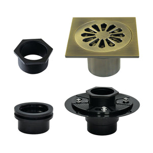 Watercourse BSFK4161AB 4-Inch Square Brass Shower Drain, Antique Brass