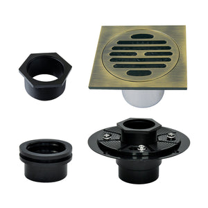 Watercourse BSFK4262AB 4-Inch Square Brass Shower Drain, Antique Brass