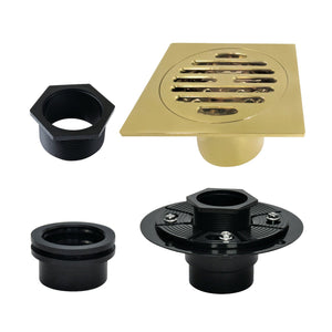 Watercourse BSFK4262BB 4-Inch Square Brass Shower Drain, Brushed Brass