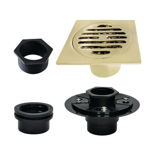 Watercourse BSFK4262PB 4-Inch Square Brass Shower Drain, Polished Brass