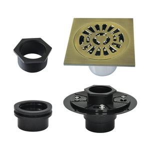 Watercourse BSFK4267AB 4-Inch Square Brass Shower Drain, Antique Brass