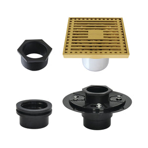 Watercourse BSFK4464BB 4-Inch Square Brass Shower Drain, Brushed Brass