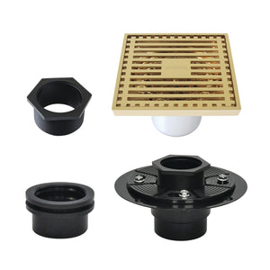 Watercourse BSFK4464PB 4-Inch Square Brass Shower Drain, Polished Brass