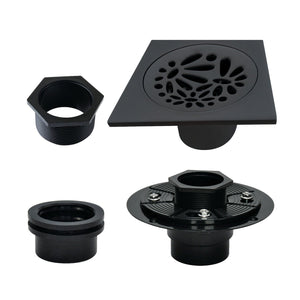 Watercourse BSFK6360MB 4-Inch Square Brass Shower Drain, Matte Black