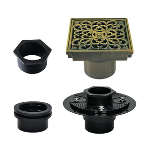 Watercourse BSFK9771AB 4-Inch Square Brass Shower Drain, Antique Brass