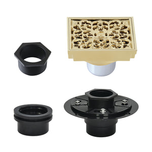 Watercourse BSFK9771PB 4-Inch Square Brass Shower Drain, Polished Brass