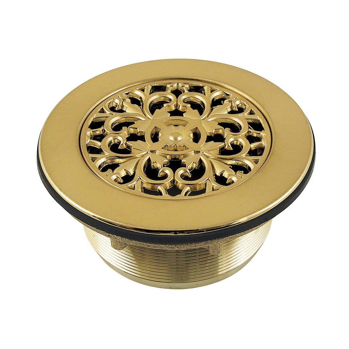 Watercourse BSFT4137 4-1/4 Inch Round Brass Shower Base Drain, Brushed Brass