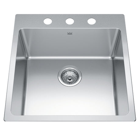 KINDRED BSL2120-9-3N Brookmore 20-in LR x 20.9-in FB x 9-in DP Drop in Single Bowl Stainless Steel Sink In Commercial Satin Finish