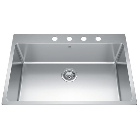 KINDRED BSL2125-9-4N Brookmore 25.1-in LR x 20.9-in FB x 9-in DP Drop in Single Bowl Stainless Steel Sink In Commercial Satin Finish