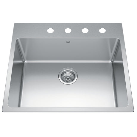 KINDRED BSL2225-9-4N Brookmore 25.1-in LR x 22.1-in FB x 9-in DP Drop in Single Bowl Stainless Steel Sink In Commercial Satin Finish