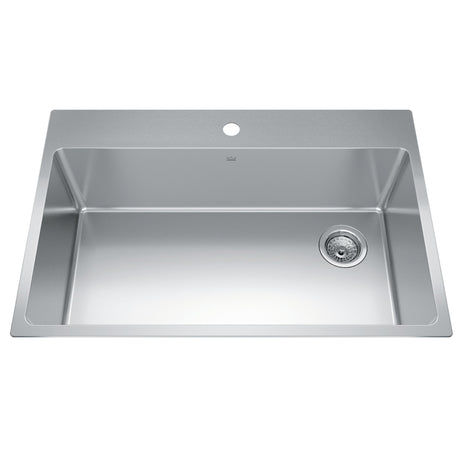 KINDRED BSL2233-9-1N-OW Brookmore 32.9-in LR x 22.1-in FB x 9-in DP Drop in Single Bowl Stainless Steel Sink In Commercial Satin Finish