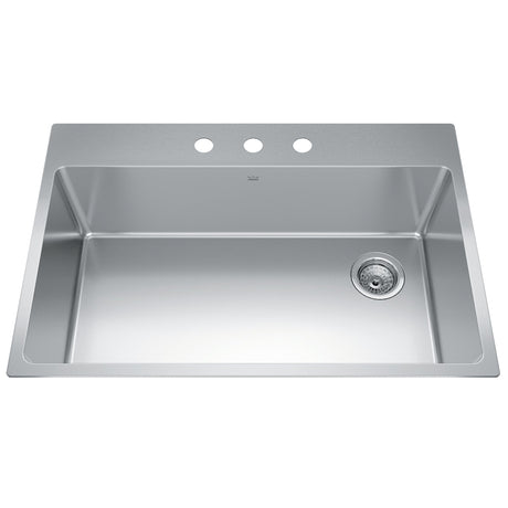 KINDRED BSL2233-9-3N-OW Brookmore 32.9-in LR x 22.1-in FB x 9-in DP Drop in Single Bowl Stainless Steel Sink In Commercial Satin Finish