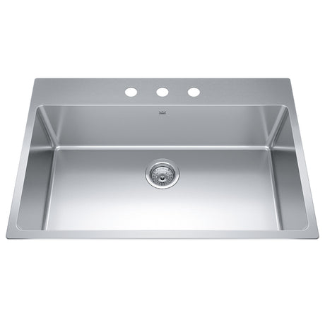 KINDRED BSL2233-9-3N Brookmore 32.9-in LR x 22.1-in FB x 9-in DP Drop in Single Bowl Stainless Steel Sink In Commercial Satin Finish