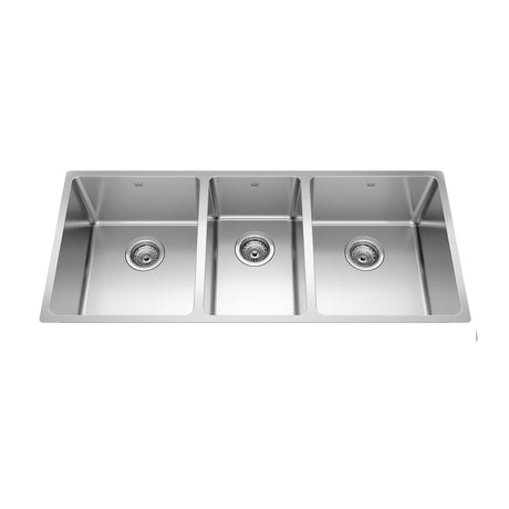 KINDRED BTU1841-9N Brookmore 41.5-in LR x 16.6-in FB x 9-in DP Undermount Triple Bowl Stainless Steel Sink In Commercial Satin Finish