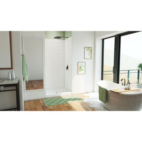 DreamLine DreamStone 34 in. D x 42 in. W Base and Wall Kit in White Modern Subway Pattern