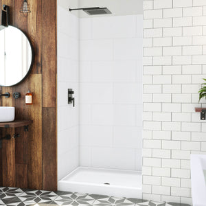 DreamLine DreamStone 34 in. D x 42 in. W Base and Wall Kit in White Traditional Subway Pattern