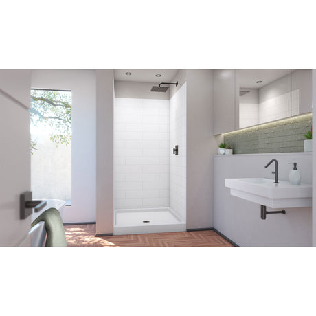 DreamLine DreamStone 42 in. D x 42 in. W Base and Wall Kit in White Modern Subway Pattern