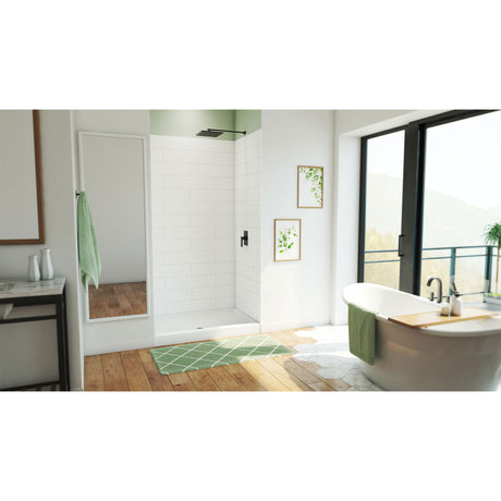 DreamLine DreamStone 32 in. D x 48 in. W Base and Wall Kit in White Modern Subway Pattern