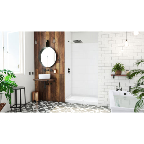 DreamLine DreamStone 32 in. D x 48 in. W Base and Wall Kit in White Traditional Subway Pattern
